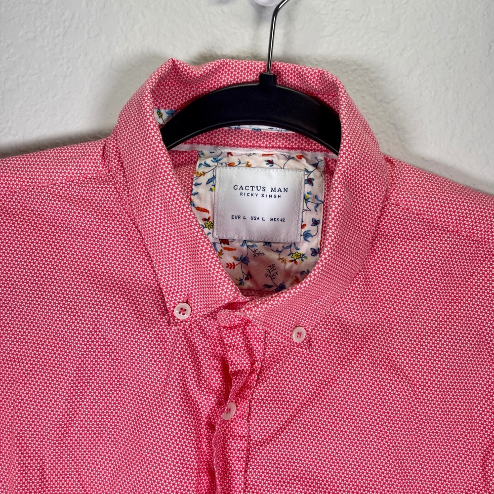 Cactus Man Ricky Singh Button Down Shirt Floral‎ Trim Long Sleeve Pink L